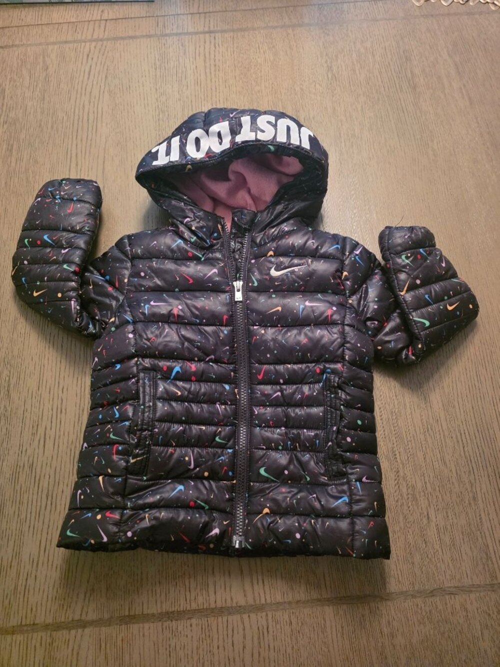 NIKE Toddler Girls Colorful Hooded Puffer Jacket 2T Fleece Lined
